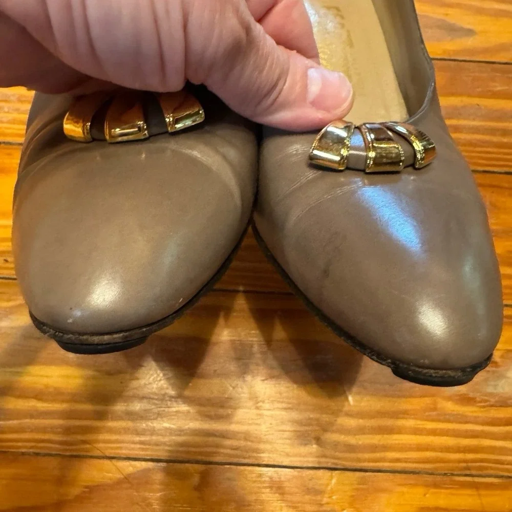 Salvatore Ferragamo Brass‎ Accent Heels Size 10
